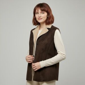 Northern Reflections Faux Brown Suede Sherpa Lining Button Front Vest Size M